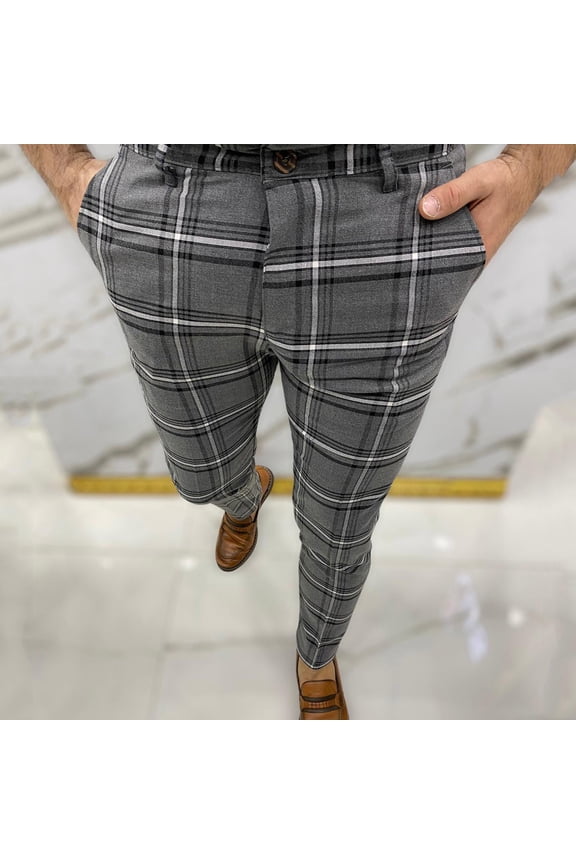 Pants for Men Long Suit Pants Mid Waisted Pocket Square Trousers for Men Dress Pants,Casual Plaid Flat-Front Skinny Business Pencil Pants Pocket