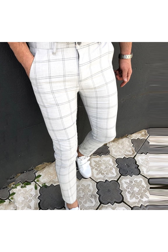 Pants for Men Long Suit Pants Mid Waisted Pocket Square Trousers for Men Dress Pants,Casual Plaid Flat-Front Skinny Business Pencil Pants Pocket