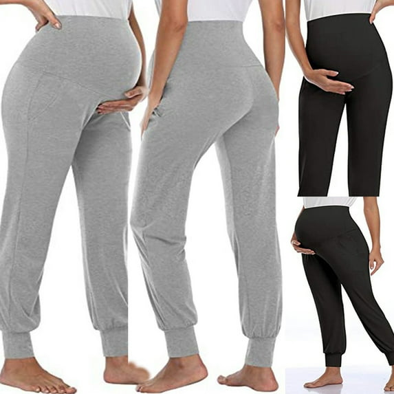 Jacenvly Pants for Women 2023 Bundle Foot Long Elastic Waisted Plain Maternity Pants Solid Color Trousers Over the Belly Pregnancy Yoga Sports Clothes Pants