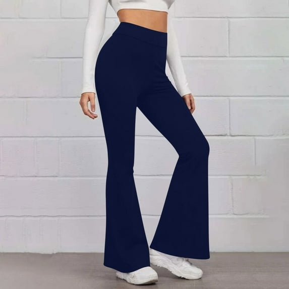 Jacenvly Pants for Women Flared Pants Extra Long Elastic Waisted Plain Women's Pants Casual Slim High Elastic Waist Solid Color Sports Yoga Flare Pants