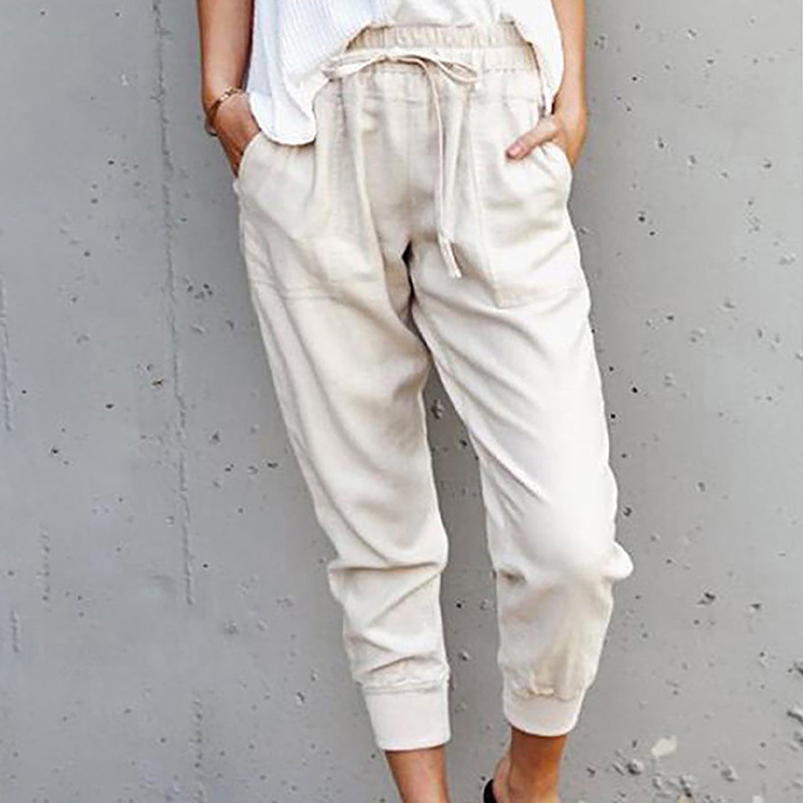 Elleven Women's White Solid Pure Cotton Ankle Length Relaxed Fit Harem Pantss