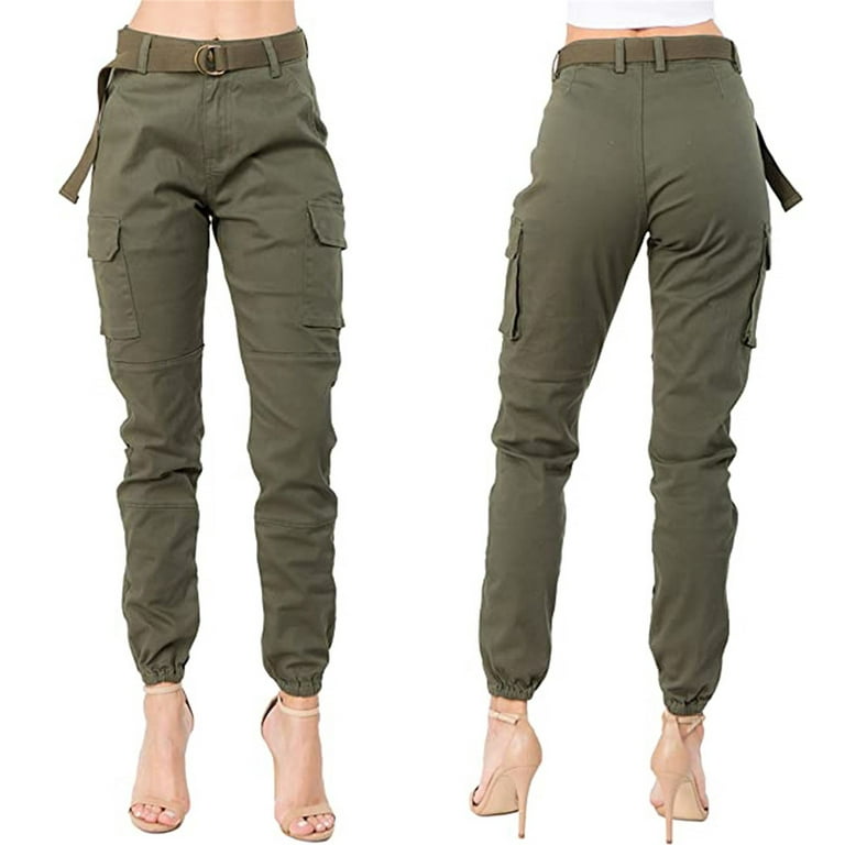 Jacenvly Pants for Women Clearance Harem Pants Long Mid Waisted Pocket  Plain Women's Pants High Waist Jogger Cargo Solid Color Pants with Matching  Belt 