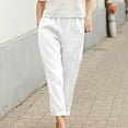 thumbnail image 1 of Jacenvly Pants for Women Straight-Leg Pants Long High Waisted Pocket Plain Women's Pants Elastic Waist Casual Pants Solid Color Large Cotton Linen Straight Pants, 1 of 6