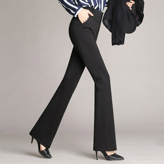 Jacenvly Pants for Women Suit Pants Extra Long High Waisted Pocket Plain Women's Pants High Waist Trousers Flared Pants