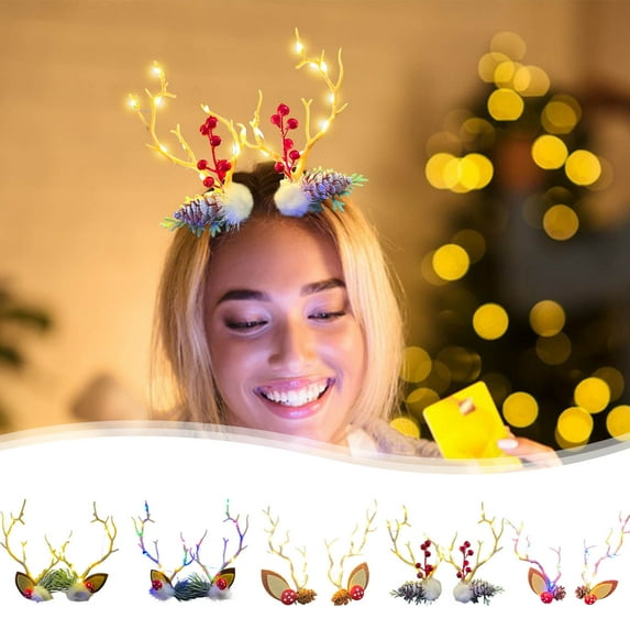 Jacenvly Party Decorations Glowing Bands Christmas Headdress Antler Hair Clips Hair Bands Mori Fairys Headband Hair Accessories Female Event Decoration Props Bathroom Decor