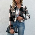 thumbnail image 1 of Jacenvly Plaid Shirts for Women Plaid Flannel Jacket Comfort Warmth Long Sleeve Overcoat Lapels Pocket Button up Winter Coats New Style Crop Tops, 1 of 5
