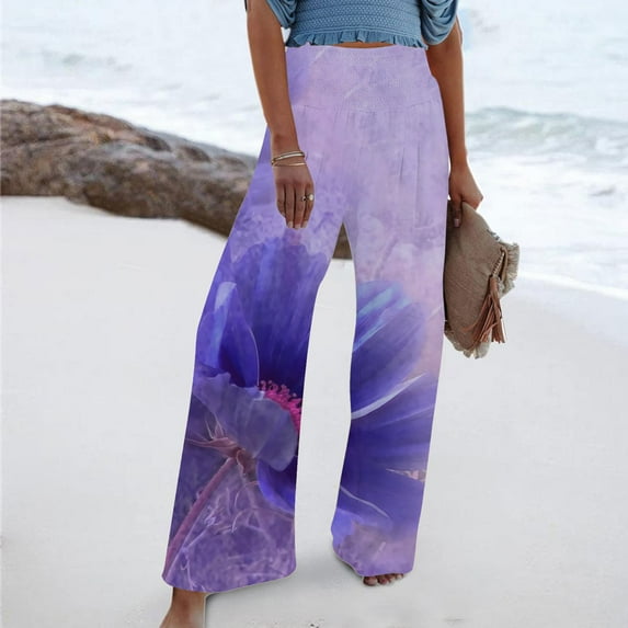 Jacenvly Plus Size Wide Leg Pants for Women Ladies Comfortable Printed High Waist Leisure Pants Sweatpants Yoga Pants