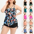 thumbnail image 1 of Jacenvly Plus Size Swimsuit for Women Swimdress Two-Piece Swimwear with Tankini Top Bathing Suits Hot Pink, 1 of 10