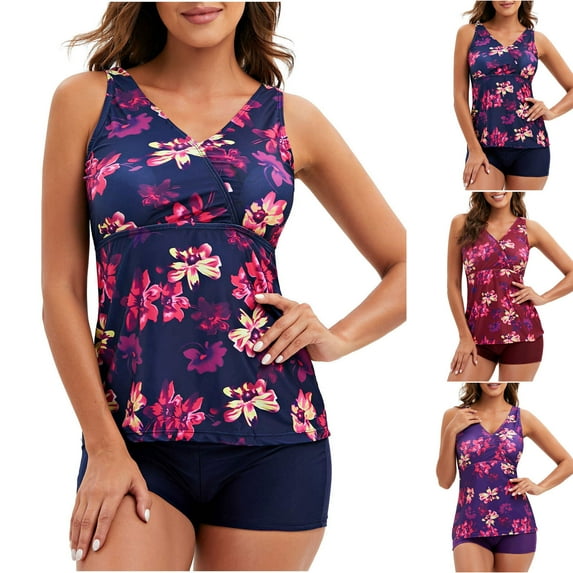 Jacenvly Plus Size Swimsuit for Women Swimdress Two-Piece Swimwear with Tankini Top Bathing Suits Navy