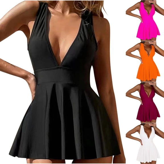 Jacenvly Plus Size Swimsuits for Women 2Pcs Bathing Suits Tankini Swim Dress with Low Waist Shorts Black
