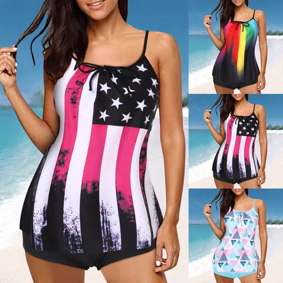 Jacenvly Plus Size Swimsuits for Women 2Pcs Bathing Suits Tankini Swim Dress with Low Waist Shorts Black