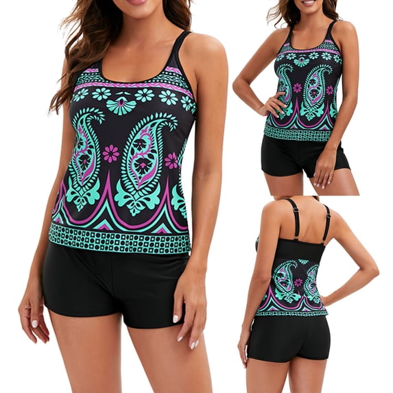 Jacenvly Plus Size Swimsuits for Women 2Pcs Clearance Swimdress Two-Piece Swimwear with Tankini Top Bathing Suits Green