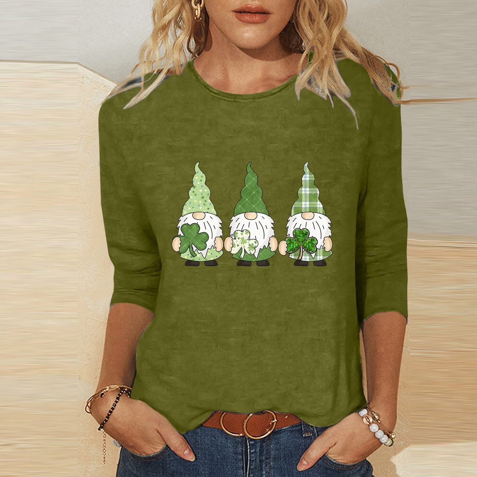 Jacenvly Printed T-Shirt 3/4 Sleeves Blouse Crew Neck Leisure Birthday Gifts for Women Clearance Items for Women, Clothes, Home, Ropa en Oferta, Clothes for Sale, “Women’S Clothing Under $10