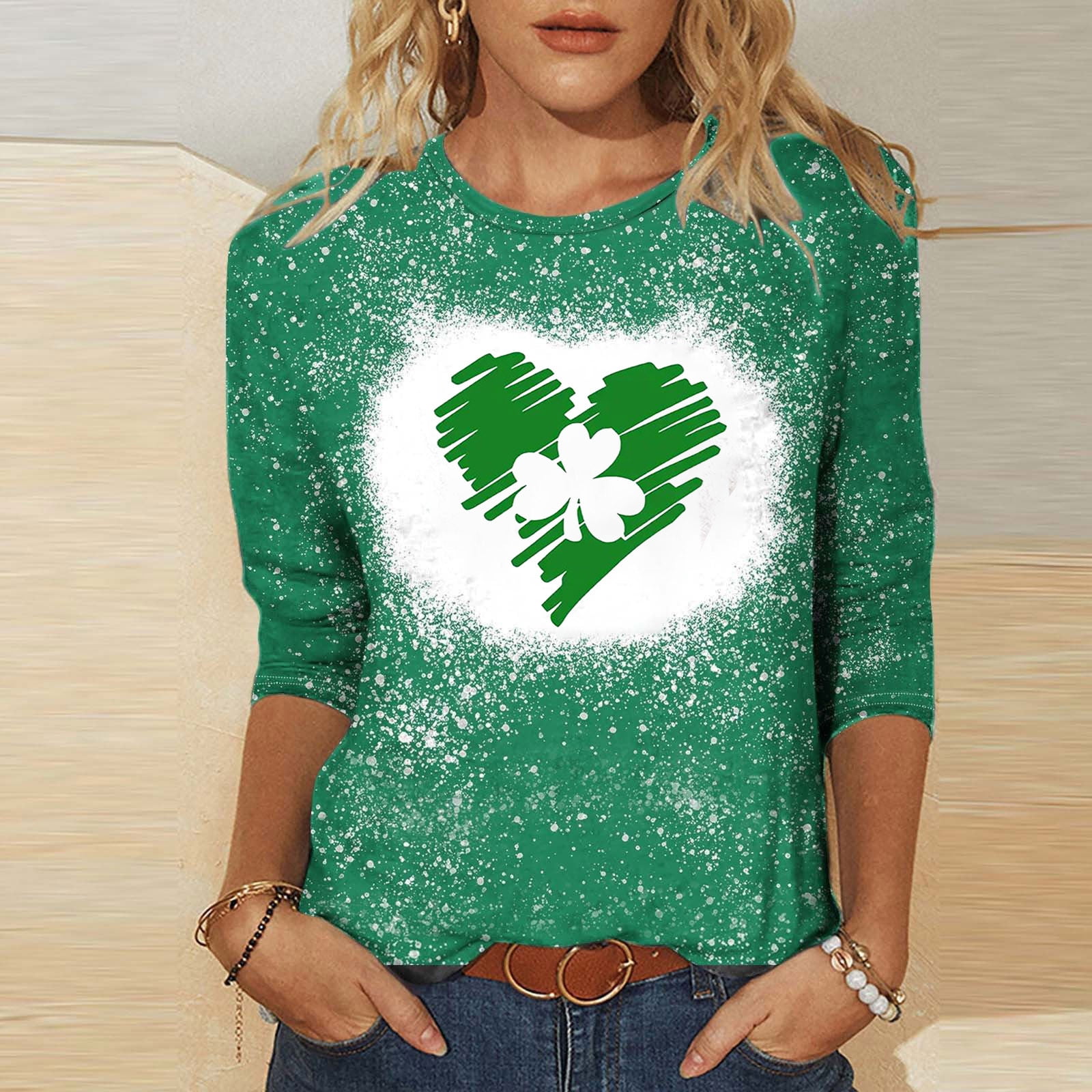 Jacenvly Printed T-Shirt 3/4 Sleeves Blouse Crew Neck Leisure Birthday Gifts for Women Clearance Items for Women, Clothes, Home, Sale Clothing, Ropa en Oferta, “Women’S Clothing Under $10