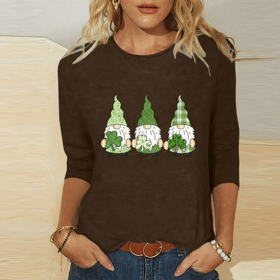 Jacenvly Printed T-shirt 3/4 Sleeves Blouse Crew Neck Leisure Quality Guaranteed! Birthday Gifts for Women Items for Women