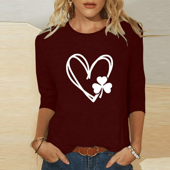 Jacenvly Printed T-shirt 3/4 Sleeves Blouse Crew Neck Leisure Quality Guaranteed! Birthday Gifts for Women Items for Women