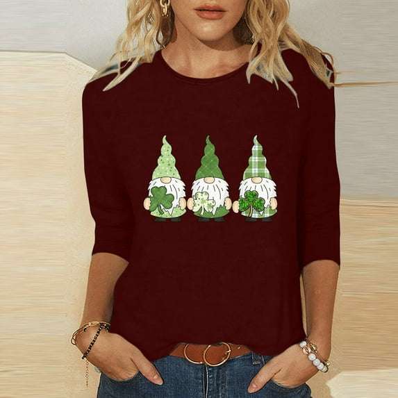 Jacenvly Printed T-shirt 3/4 Sleeves Blouse Crew Neck Leisure Quality Guaranteed! Birthday Gifts for Women Items for Women