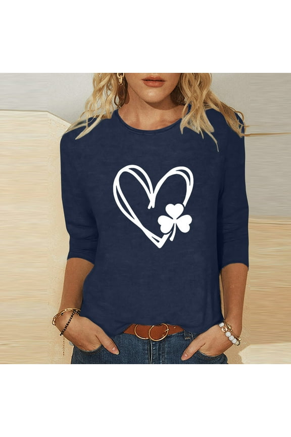Printed T-shirt 3/4 Sleeves Blouse Crew Neck Leisure Quality Guaranteed! Birthday Gifts for Women Items for Women