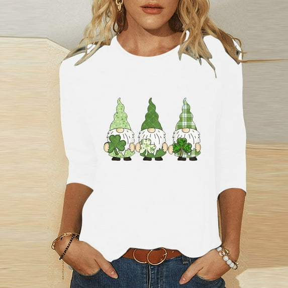 Jacenvly Printed T-shirt 3/4 Sleeves Blouse Crew Neck Leisure Quality Guaranteed! Birthday Gifts for Women Items for Women