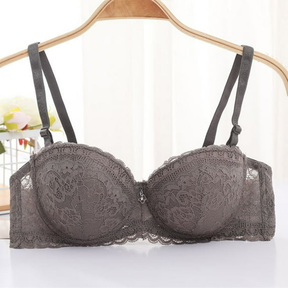 Jacenvly Push up Bras for Women Solid Elastic Soft Everyday Bras Women'S Thin Lace Bra Adjusted Type Border Foreign Trade Bra Dark Gray