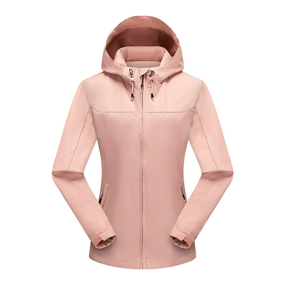 Jacenvly Rain Coat for Women Waterproof Windproof Drawstring Hooded Zip Pocket Womens Fall Jackets Lightweight Warm Fashionable Casual Coats Hiking Mountain Ski Outdoor Sports Jacket