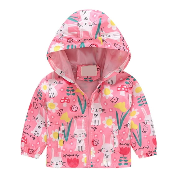 Jacenvly Rain Jacket Girls/Boys Waterproof Windproof with Hood Pocket Winter Coats for Kids Boys/Girls Lightweight Warm Comfortable Cute Coats Outdoor Activity Jacket