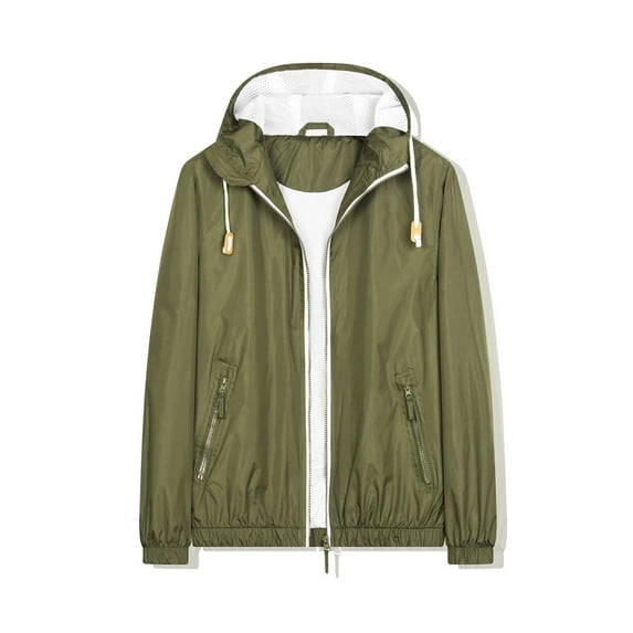 Jacenvly Rain Jacket Men Waterproof Windproof Drawstring Hooded Zip Pocket Mens Winter Coats Lightweight Warm Fashionable Casual Coats Hiking Mountain Ski Outdoor Sports Jacket