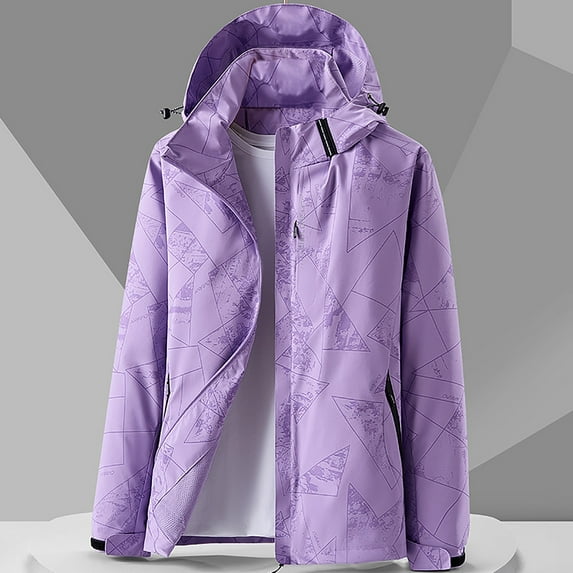 Jacenvly Rain Jacket Women Waterproof Windproof Removable Hood Zip Pocket Womens Winter Coats Lightweight Warm Fashionable Casual Coats Hiking Mountain Ski Outdoor Sports Jacket