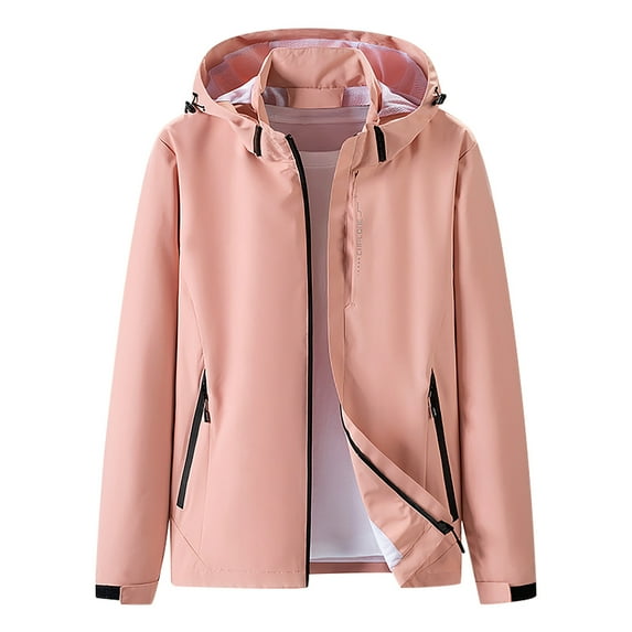 Jacenvly Rain Jacket Women/Men Waterproof Windproof Drawstring Hooded Zip Pocket Men/Womens Winter Coats Lightweight Warm Fashionable Casual Coats Hiking Mountain Ski Outdoor Sports Jacket
