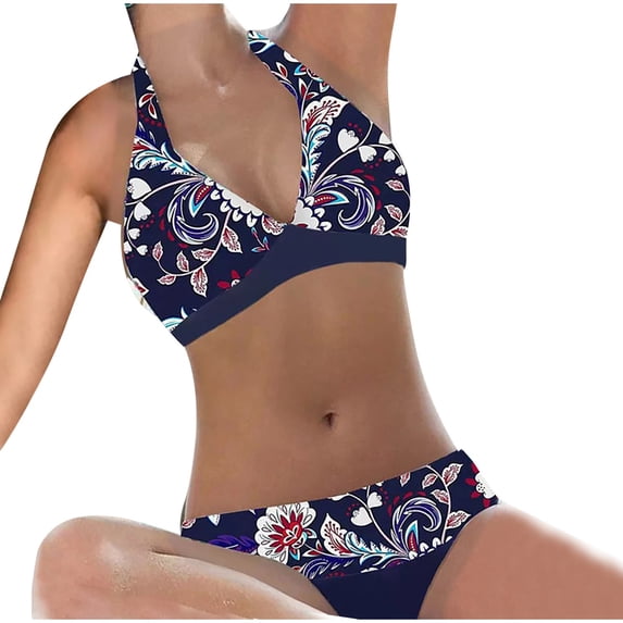 Jacenvly Bathing Suits for Women 2 Piece Swim Trunks Bottoms Swimsuit Sets Dark Blue