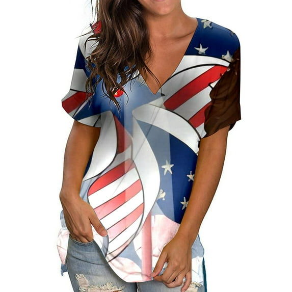 Jacenvly Short Sleeve Womens Tops Misses Crewneck Print Tees Short Sleeve T Shirt Blouse Loose Tops