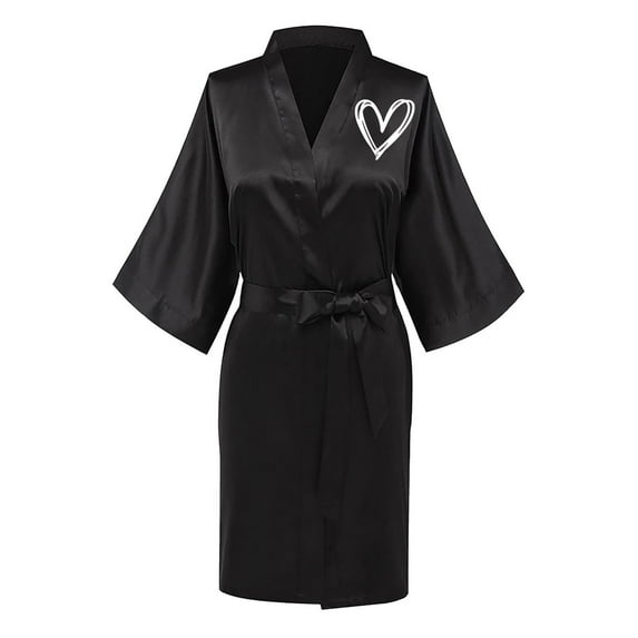Jacenvly Silk Pajamas for Women Light Breathable Women'S Nightgowns & Sleepshirts Valentine Day Love Printing Long Sleeved Morning Robe Nightgown Homewear Black