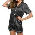 thumbnail image 1 of Jacenvly Silk Pajamas for Women Set Light Breathable Holiday Pajamas for Women Summer Loose Half V-Neck Solid Mid-Calf Shirt Pajama Sets Black, 1 of 9