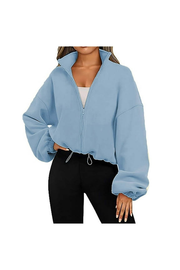 Spring Baseball Jacket Women Sports Solid Stand-Up Collar Womens Coats Zip-Up Fleece Jacket Comfortable Warm Long Sleeve Cardigan Leisure Fashion Street Blouse