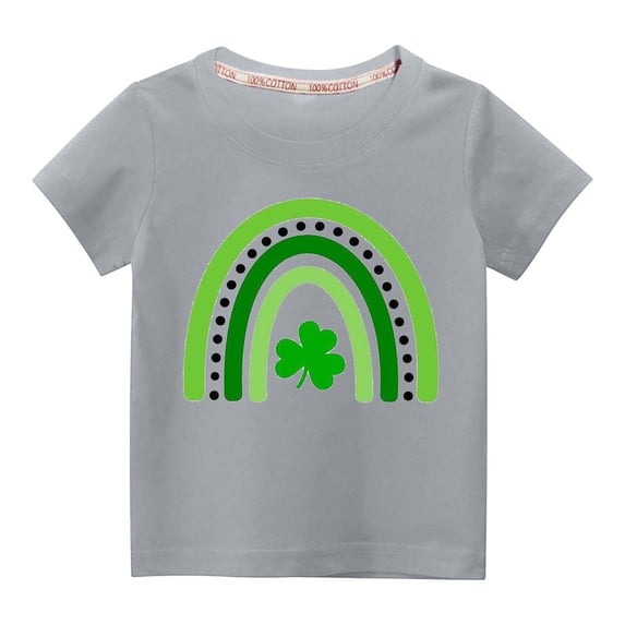 Jacenvly St. Patrick'S Day Boys Clothes Lightweight Short Sleeve Kids Shirt New Style Round Neck Toddler Kids Boys Girls Fashion Cute Print Top 3-9 Years Gray