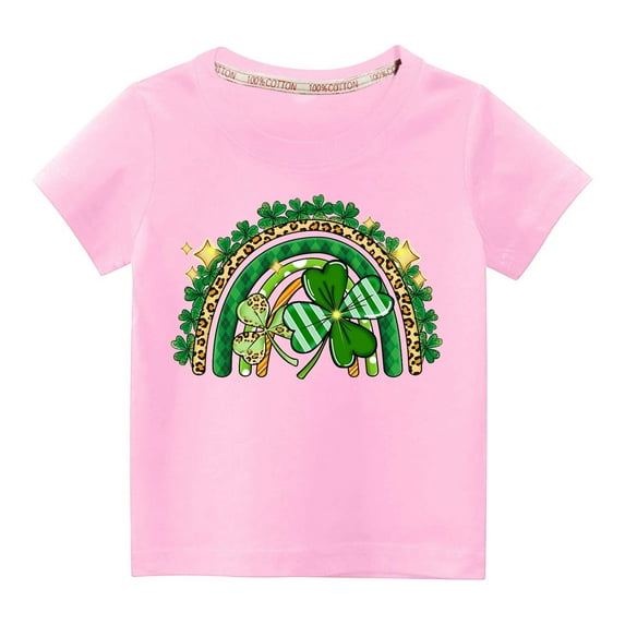 Jacenvly St. Patrick'S Day Boys Clothes Soft Comfortable Short Sleeve Kids Shirt Loose Round Neck Toddler Kids Boys Girls Fashion Cute Solid Color Print Top 3-9 Years Pink