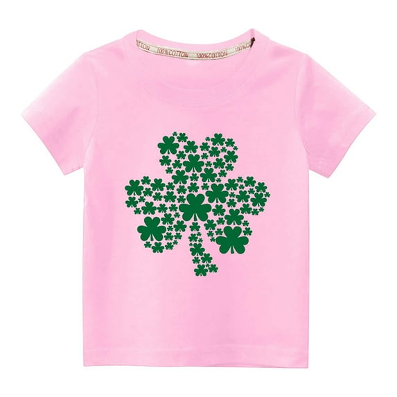 Jacenvly St. Patrick'S Day Girls Clothes Satiny Cozy Short Sleeve Kids Shirt Casual Crewneck Toddler Kids Boys Girls Fashion Cute Round Neck Print Top 3-9 Years Pink