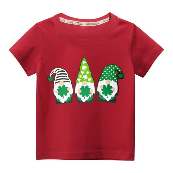 Jacenvly St. Patrick'S Day Girls Clothes Satiny Cozy Short Sleeve Kids Shirt Trendy Crewneck Toddler Kids Boys Girls Fashion Cute Round Neck Print Top 3-9 Years Red