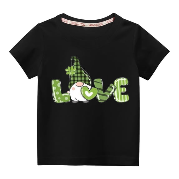 Jacenvly St. Patrick'S Day Girls Clothes Skin-Friendly Short Sleeve Kids Shirt Casual Crewneck Toddler Kids Boys Girls Fashion Cute Solid Color Round Neck Print Top 3-9 Years Black