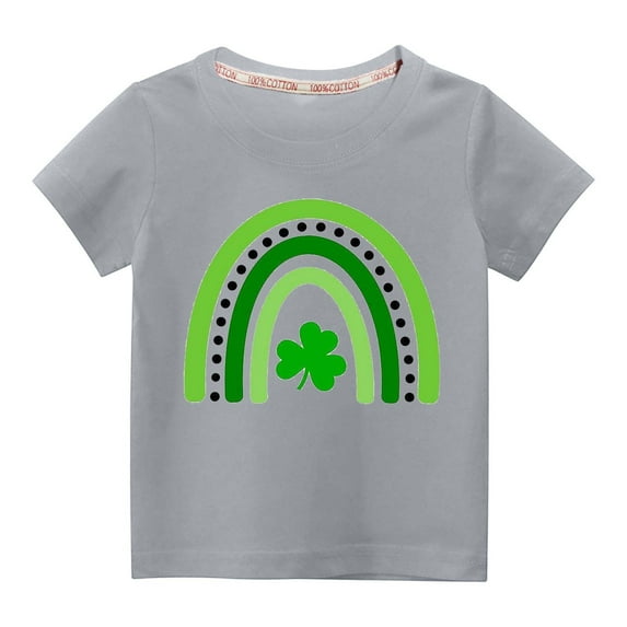 Jacenvly St. Patrick'S Day Kids Clothes Satiny Cozy Short Sleeve Kids Shirt Casual Crewneck Toddler Kids Boys Girls Fashion Cute Round Neck Print Top 3-9 Years Gray