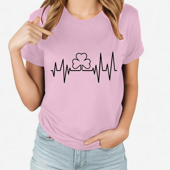 Jacenvly St. Patrick's Day Shirts for Women Clearance 2024 Loose Short Sleeve Womens Tops Comfortable Crewneck Tshirt Ladies Saint Patrick's Day Printed T-Shirt With Round Neck And Top Pink