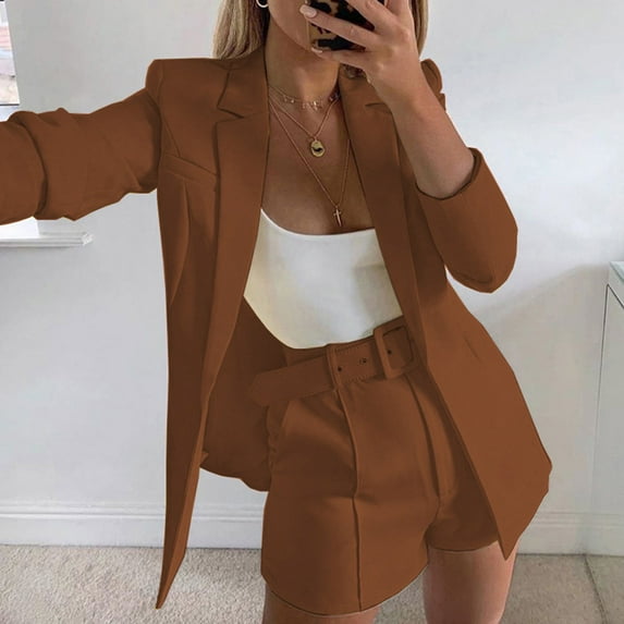 Jacenvly Suit Coat for Women Lapels Long Sleeve Cropped Blazers for Women Solid Business Attire Coat Soft Comfort Casual Refined Slimming Tops