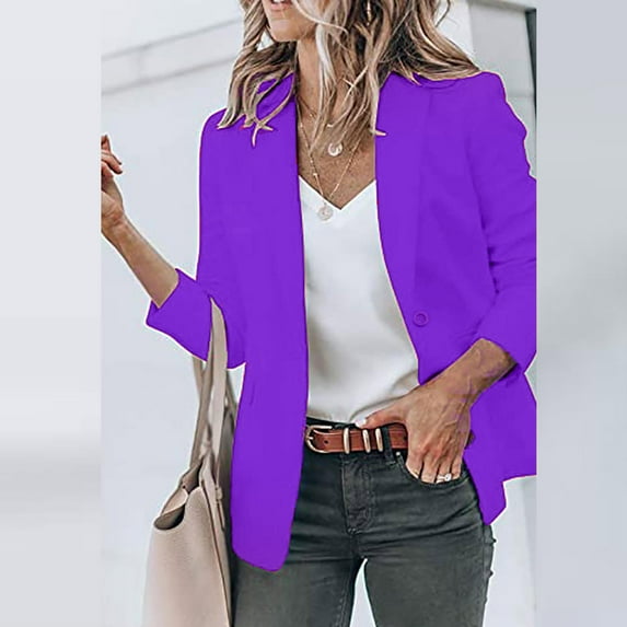 Jacenvly Suit Coat for Women Clearance Turndown Collar Long Sleeve Short Blazers for Women Button Pocket Solid Business Attire Coat Soft Skin-Friendly Casual Fashion Slimming Blouse
