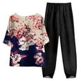 thumbnail image 1 of Jacenvly Summer Trendy Women's Summer Printed Half Sleeve Round Neck Cropped Top + Casual Pants Suit Set Two Piece Lounge Set Floral Skin-Friendly Two Piece Outfits Women Plus Size Pink, 1 of 2