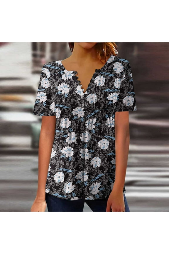 Summer and Fall Tops for Women Crew Neck T Shirt Comfortable Misses Elegant Casual Print Crewneck Loose Short Sleeve T-Shirt Top Blouse Pullover