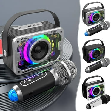 Jacenvly Summer Home Trend Led Music Sync Ambient Light Portable Home Family Karaoke 1800Mah Bluetooth Speaker with Microphone Indoor Outdoor Party Singing Player