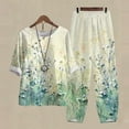 thumbnail image 1 of Jacenvly Summer Savings Loose Women's Summer Printed Half Sleeve Round Neck Cropped Top + Casual Pants Suit Set Two Piece Lounge Set Floral Skin-Friendly Plus Size Womens Clothes Green, 1 of 6
