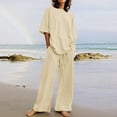 thumbnail image 1 of Jacenvly Summer Savings Loose Women's Summer Suit Fashion Half Sleeve Solid Color Trousers Casual Two-Piece Suit Round Neck Comfortable Plus Size Womens Clothes Khaki, 1 of 8