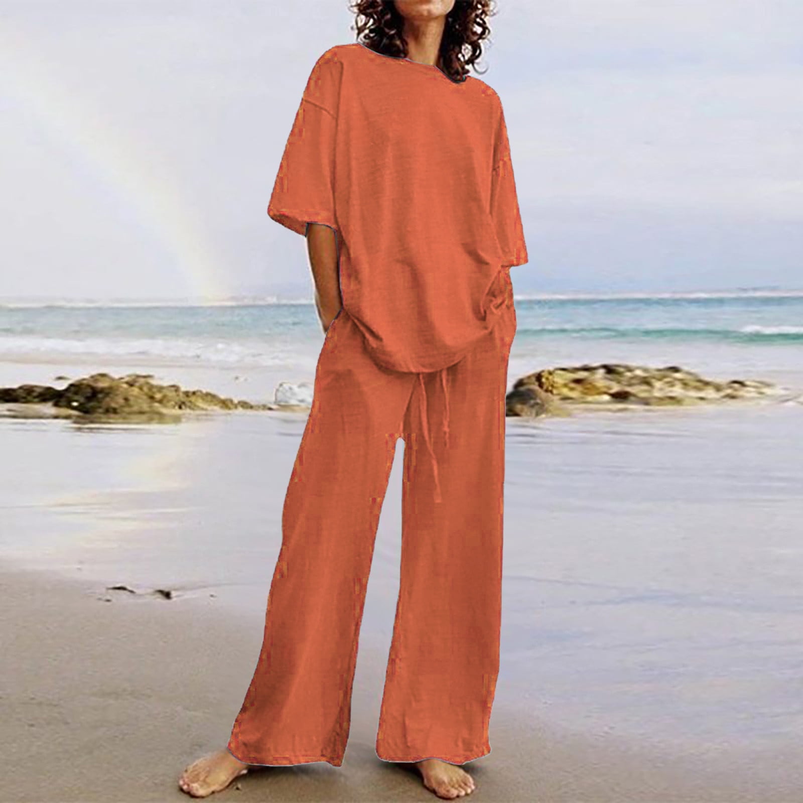 Women Summer Casual Pure Color Hooded Suits