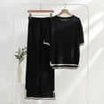 thumbnail image 1 of Jacenvly Summer Savings Loose Women Summer Pants Printing Half Sleeved Shirt Casual Two Piece Suit Plain Round Neck Comfortable Plus Size Womens Clothes Black, 1 of 3